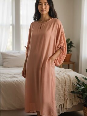 Scandal Italy Silk Relaxed Midi Dress in Dusty Peach One Size